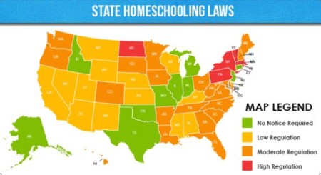 Mapa del home school en Estados Unidos